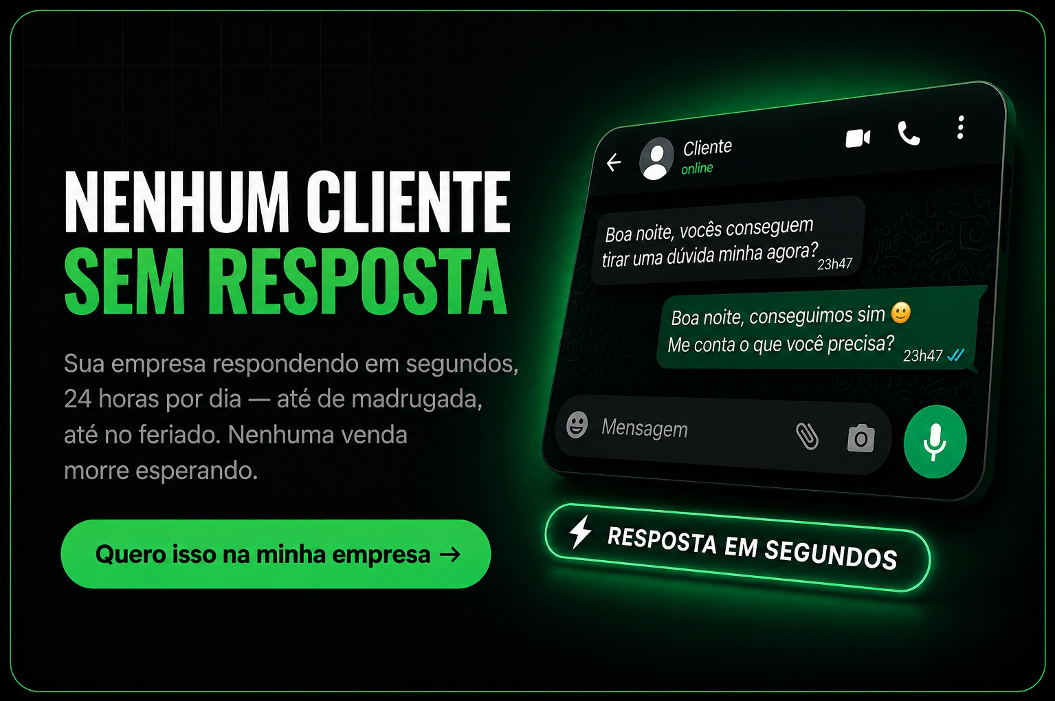 Nenhum cliente sem resposta — atendimento em segundos, 24h
